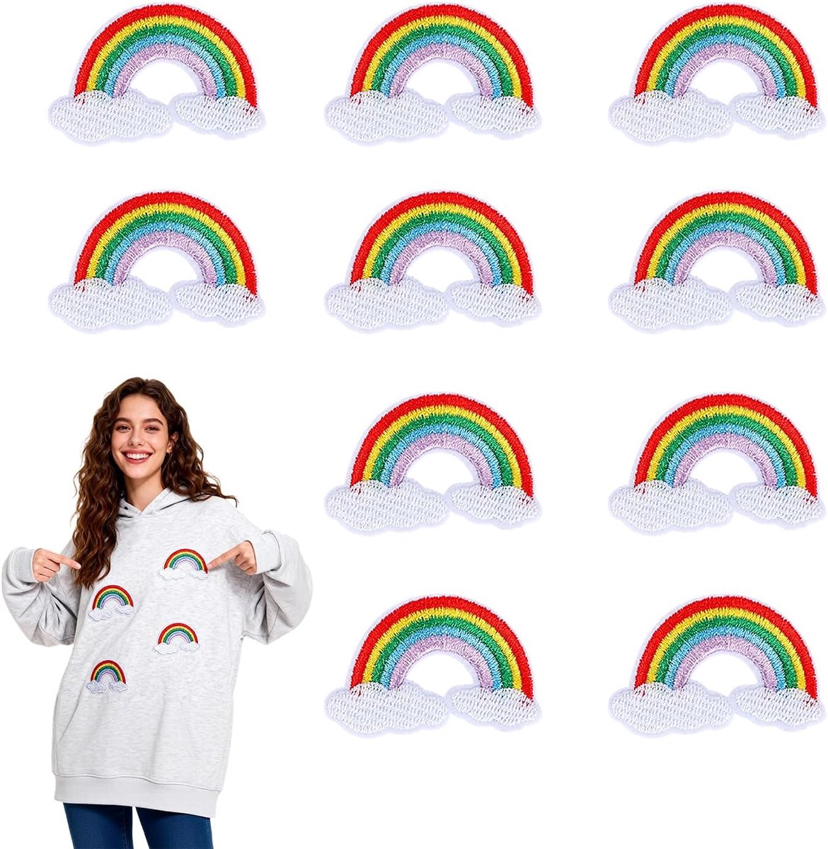 10 Stks Rainbow & Cloud Patch, Doek Sticker Patroon Borduurwerk Applique Decoratie, 5.2 x 3.0 x 0.2 cm