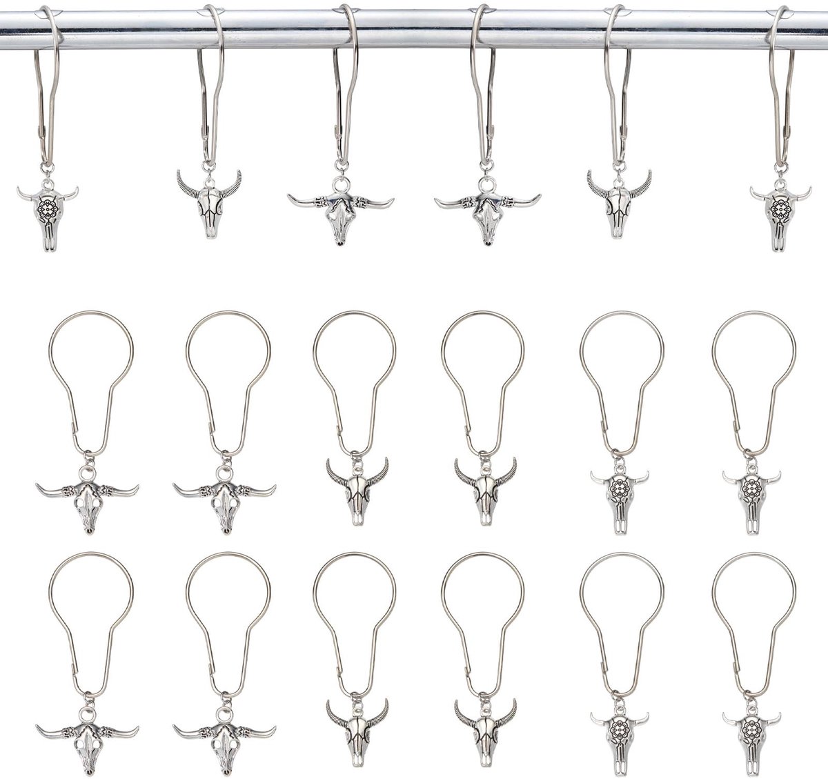 Omgoods - 12 Stuks Decoratieve Douchegordijn Haken - Zilveren Koe