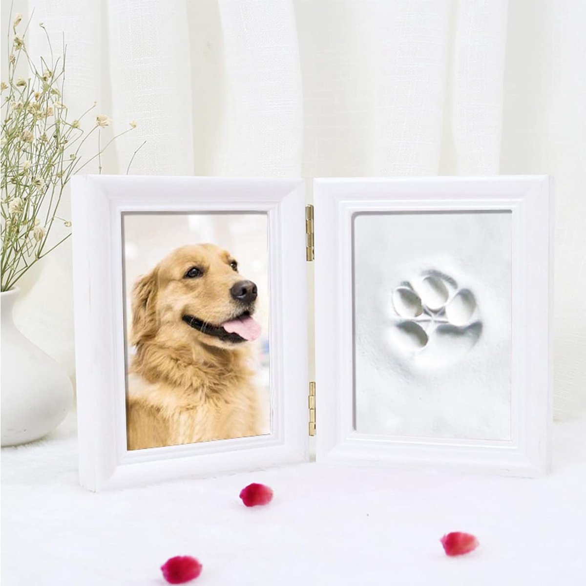Houten fotolijst voor honden- en kattenpootafdrukken, 3D-lijst, pootafdrukset, wit