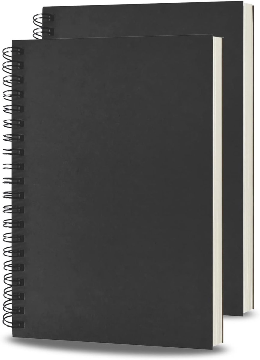 2 stuks notitieboek met spiraalbinding, A4, wit, 76 pagina's / 38 vellen, kraftpapier, spiraalbinding, een zwart spiraalvormig notitieboek, voor scholen en kantoren