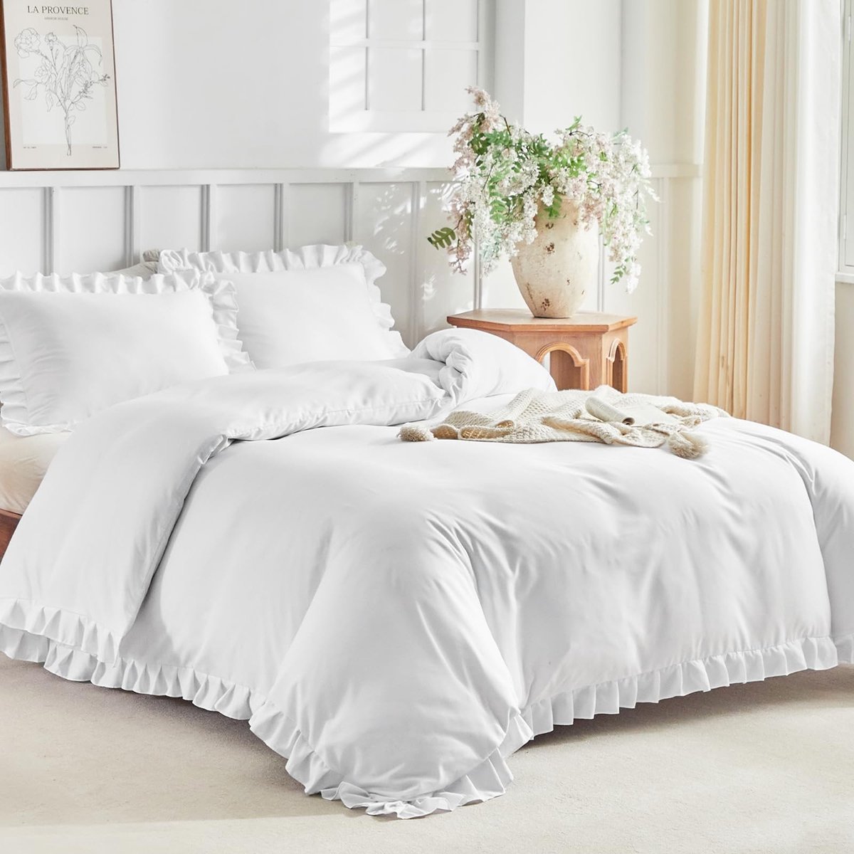 Omgoods - Microvezel Bedlinnen Set voor Dubbel Bed, 240 x 220 cm, Wit