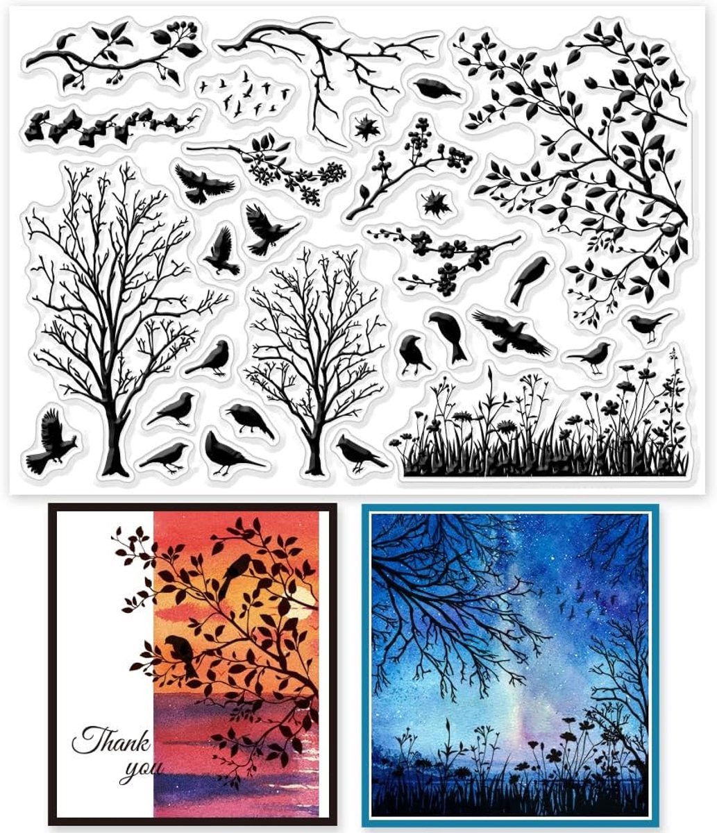 Vogel tak silhouet duidelijke stempels voor doe-het-zelf scrapbooking fotoalbum decoratieve kaarten maken woondecoratie - 8,3 × 5,8 inch