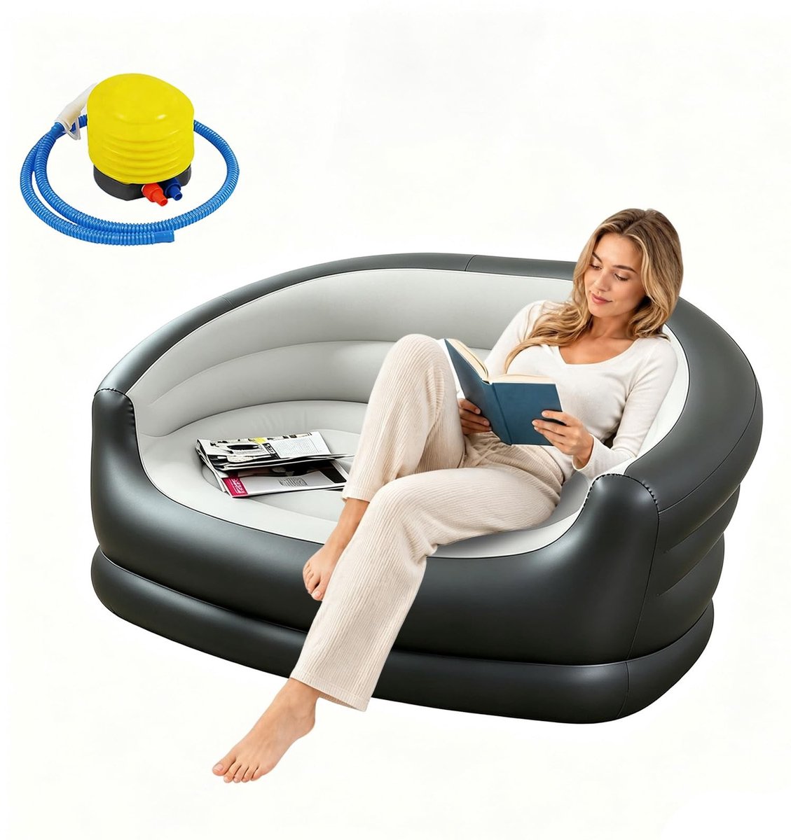 Omgoods - 2-zits Opblaasbare Bank - Waterproof met Voetpomp en Rugleuning