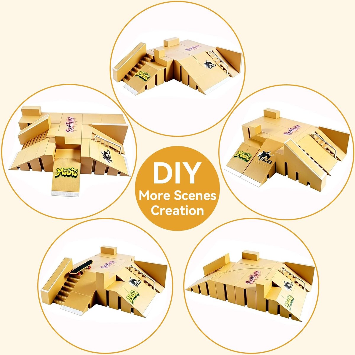 Omgoods - 5-in-1 Finger Skateboard Ramp Set - Mini Skatepark voor Vingers