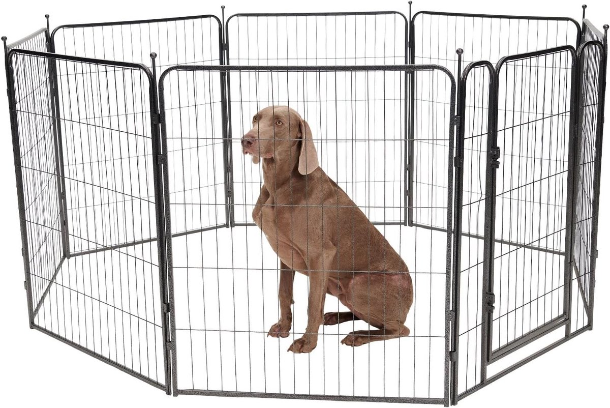 Hondenren - Puppyren - 8 Panelen - 100 x 80 CM - Opvouwbaar - Met Deur - Staal - Zwart
