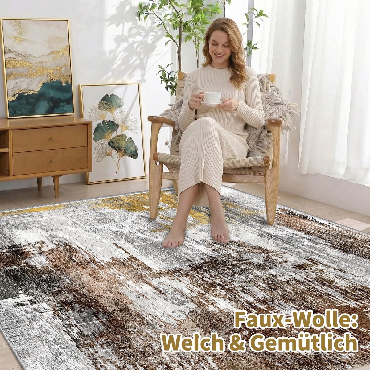 Omgoods - Wasbare Loper voor Woonkamer - Modern Abstract Bruin Grijs