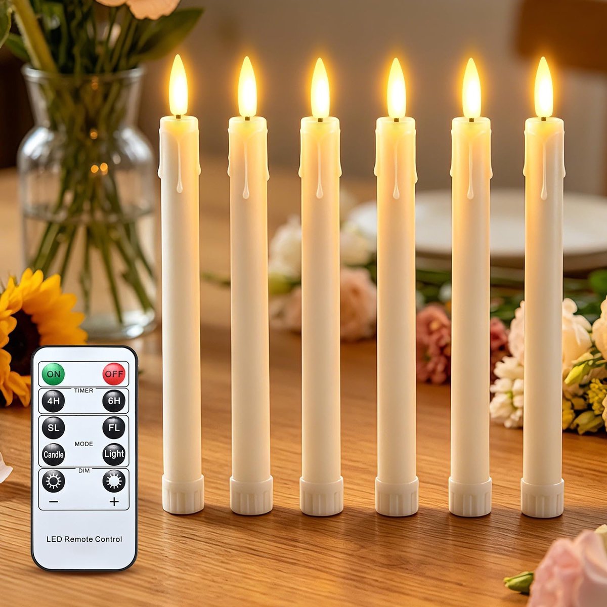 Omgoods - LED Staafkaarsen met Timer en Afstandsbediening - Flikkerende Vlam, 22,5 cm Ivoorkleurig
