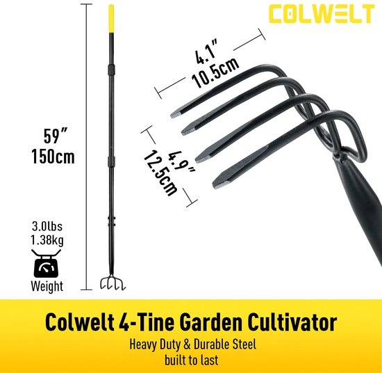 Omgoods - 4-Tanden Tuin Cultivator Hark - 150 cm Hand Tiller — afbeelding 5