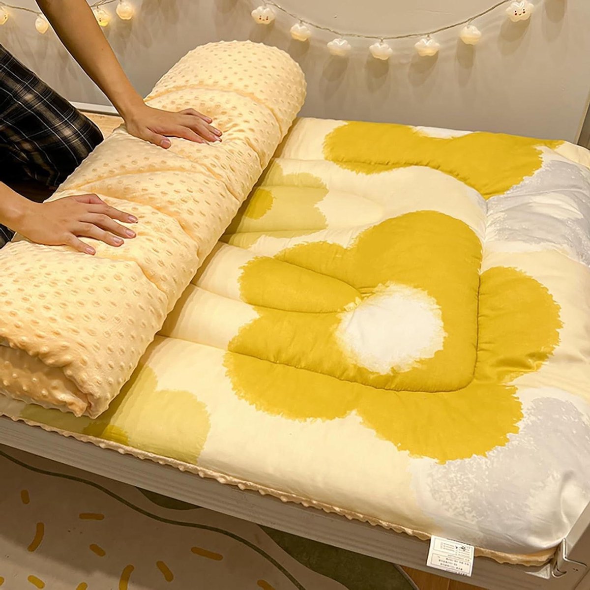 Tatami Mat Slaapmatras - Opvouwbare Futon - Extra Slaapplek - Ruimtebesparend Ontwerp - 110x150 cm - Geel