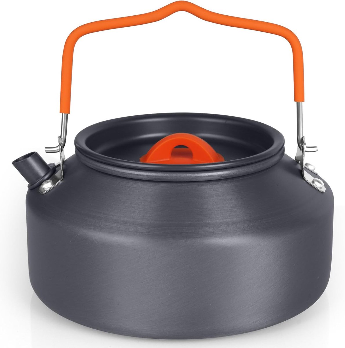 SnelShoppen - Camping Kettle 1.1L, Lichtgewicht Waterkoker, Grijs-Zwart, Ideaal voor Kamperen, Buiten, Tuin en Recreatie