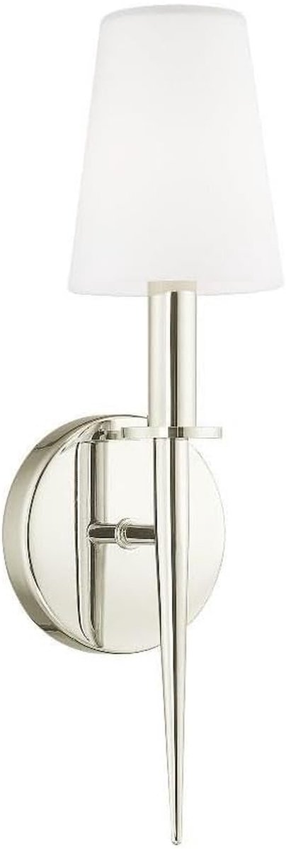 Wandlamp Medium - Sfeerverlichting Muur - Woonkamer Verlichten - Opaalglas Diffusie - 20.3 x 40.6 x 20.3 cm - Gepolijst Nikkel