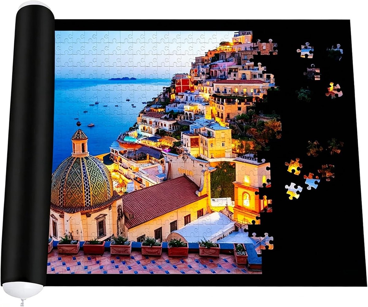 Puzzelmat, Puzzeltapijt, Jigsaw Mat, met maximaal 1500 puzzelstukken, Praktisch accessoire voor het opbergen van puzzels (Zwart)