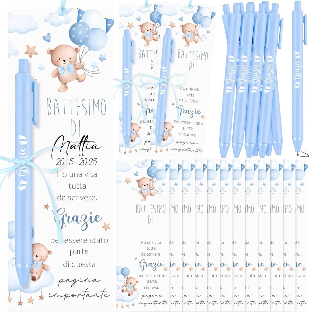 30 Stuks Doopkaartjes voor Meisjes Teddybeer-Bladwijzers met Balpen
