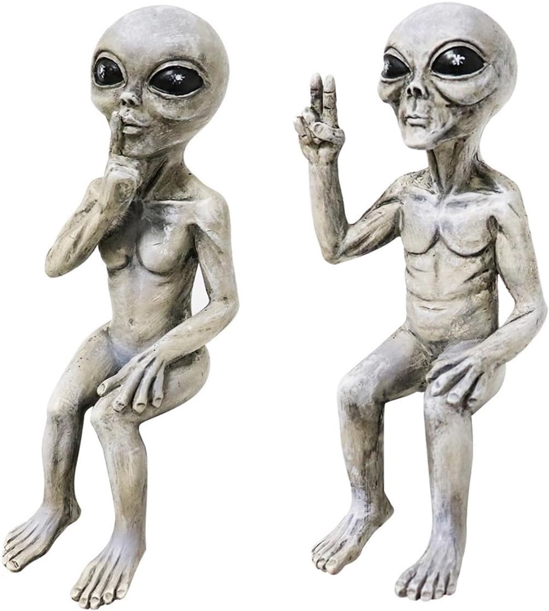 2 stuks Alien Standbeeld Alien Tafelversiering van hars, tuinornament, Aliensculptuur dames heren