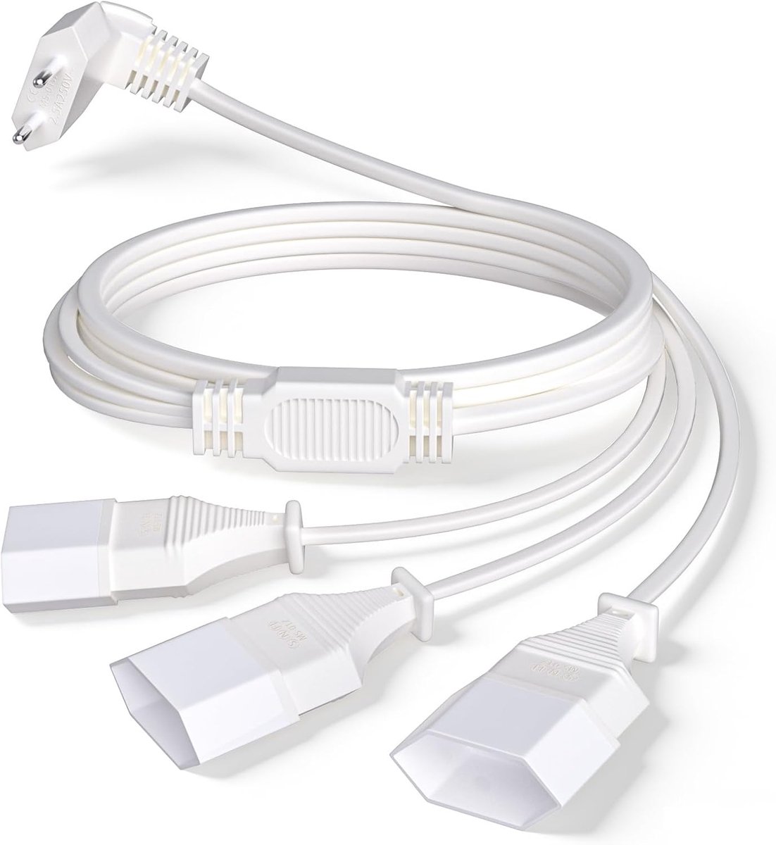 3-in-1 Stroomkabel Verlengkabel, 3M Verlengkabel,250 V/2,5 A Stekker Eurostekker, Verlenging voor Televisies, Monitoren, Projectoren en Andere Uitrusting, wit
