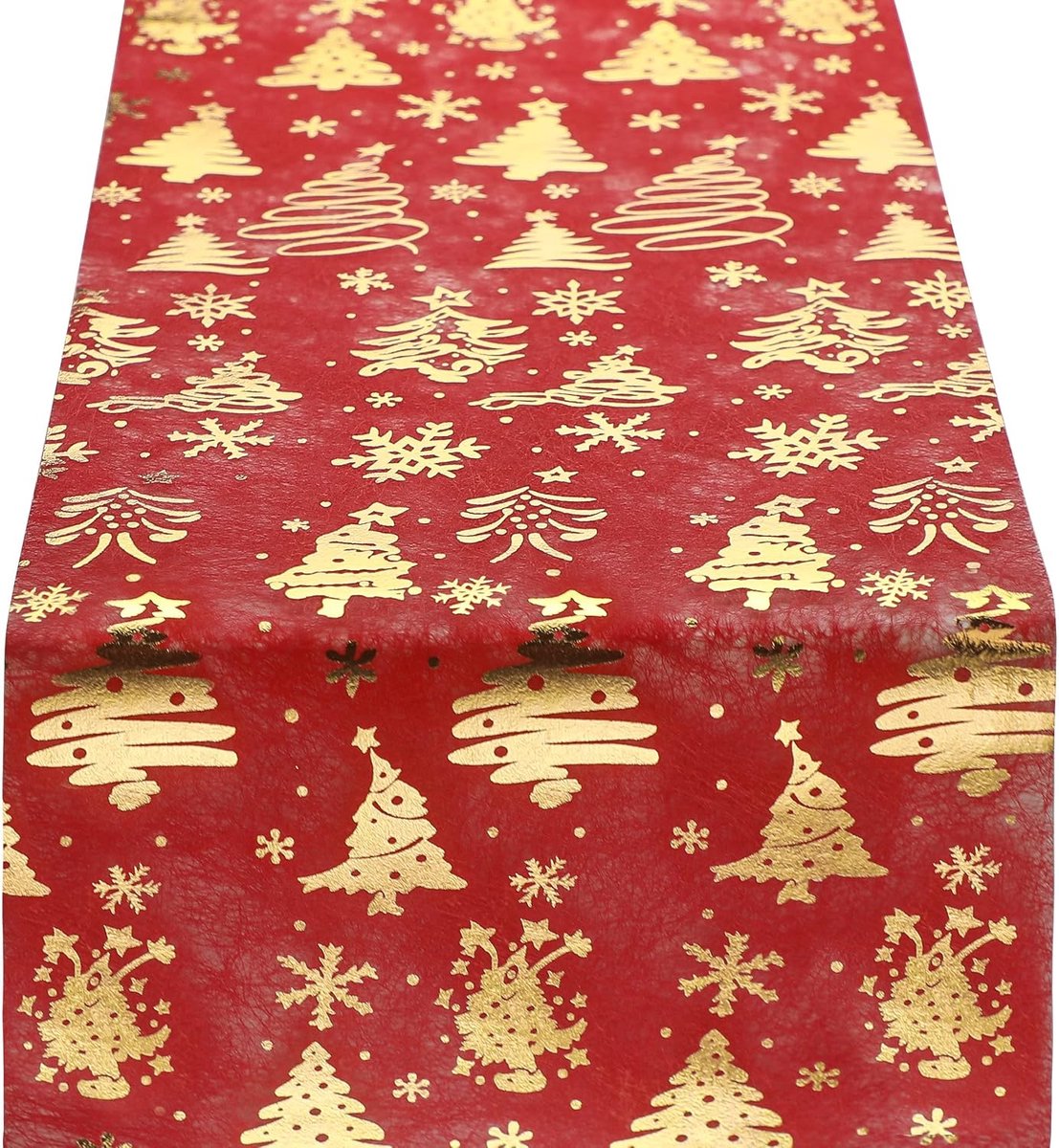 Tafelloper, niet geweven, rood, met kerstmotief, goudkleurig, voor
