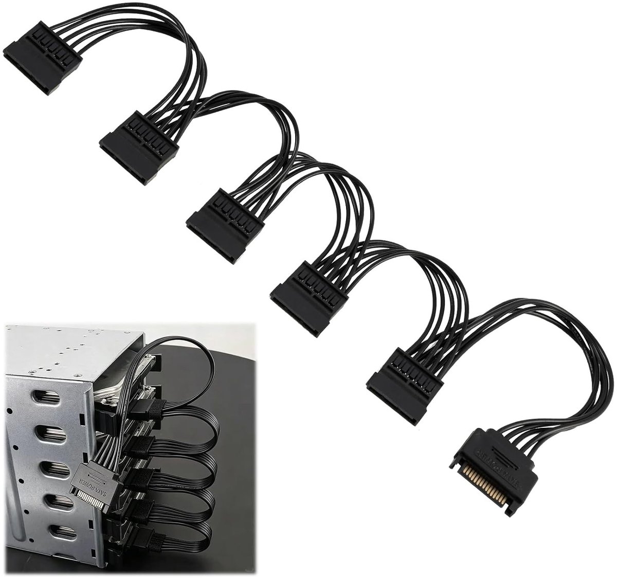 Stroomkabel SATA met 1-5 kabeladapter, converter voor harde schijf SSD en optische drive, uitbreiding voor pc en servers, eenvoudig te installeren en gebruiksvriendelijk