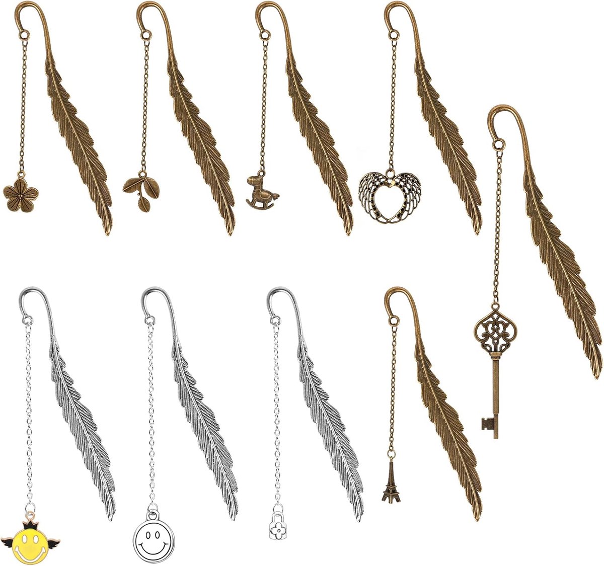 9 stuks metalen veren bladwijzers, vintage creatieve boekclip
