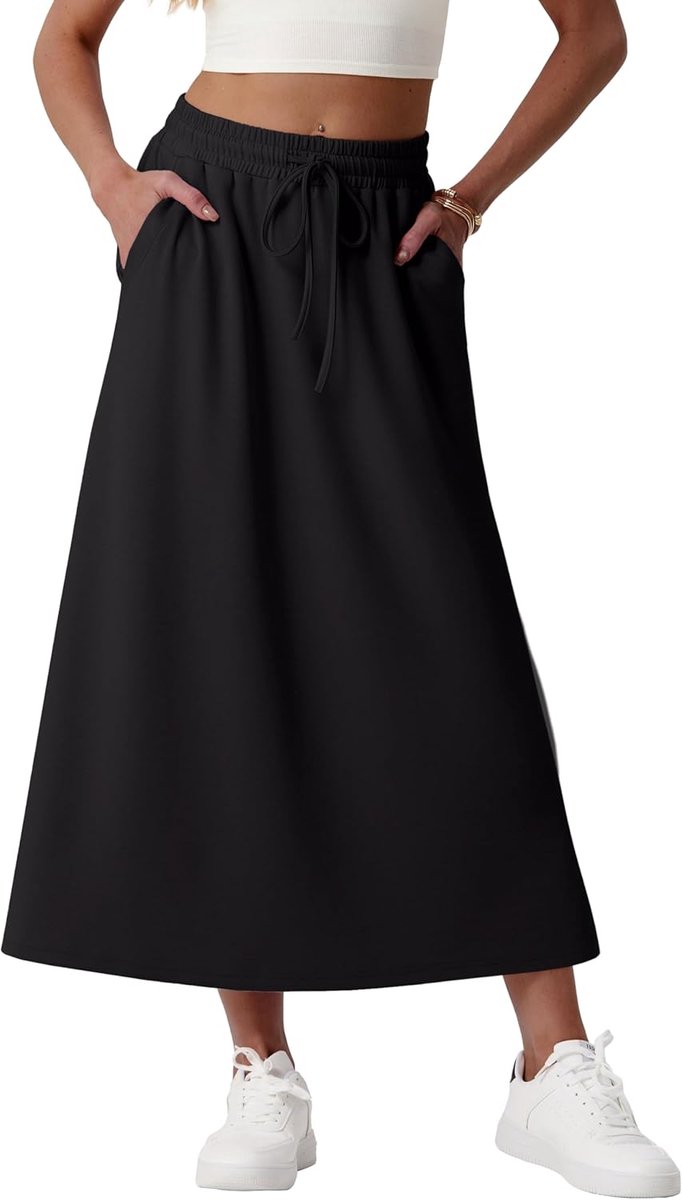 Maxirok voor dames met zakken, elastische tailleband, maxi-rok voor