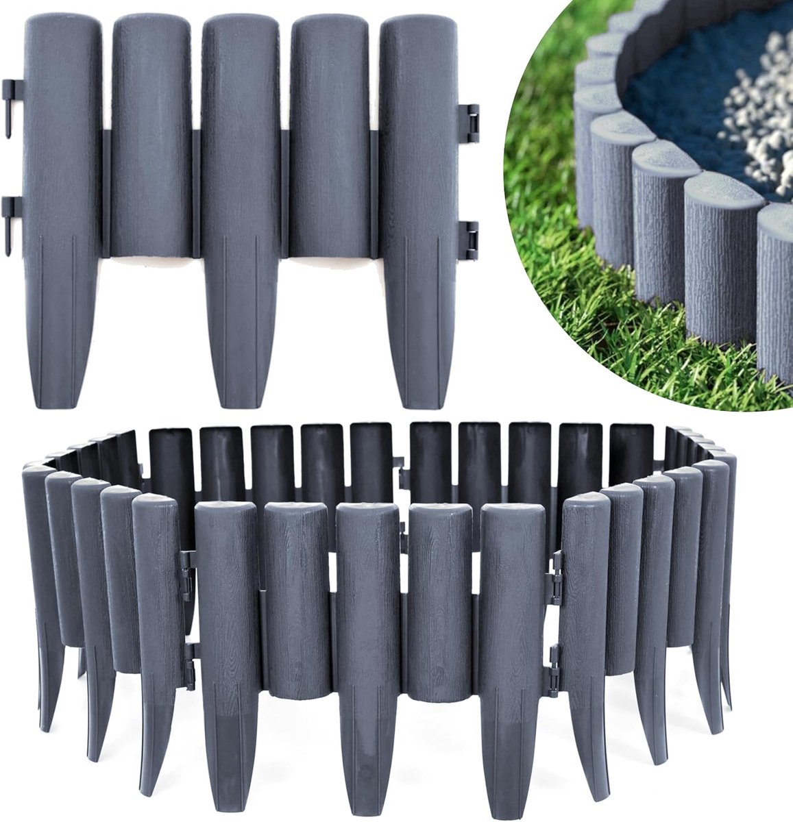 Gazonrand, kunststof in houtlook, 10 stuks, set van 2,8 meter, hoogte