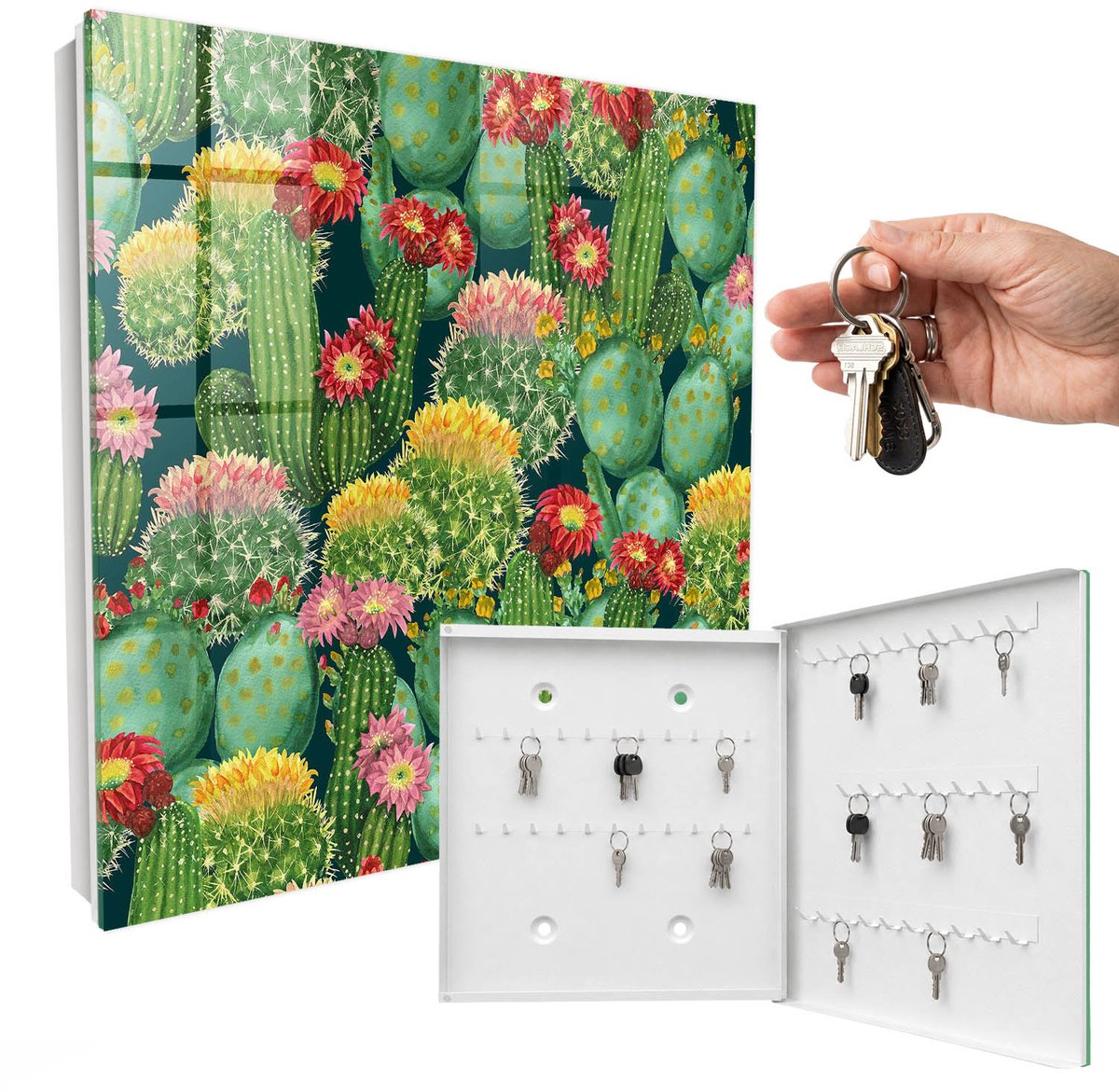WallMuralia - Sleutelkast - 30x30x5 cm - met 50 haken - Kleurrijke Tuin Leuk Sleutelkastje - Groente Sleutelbox - Rechtsopenend - Wit interieur