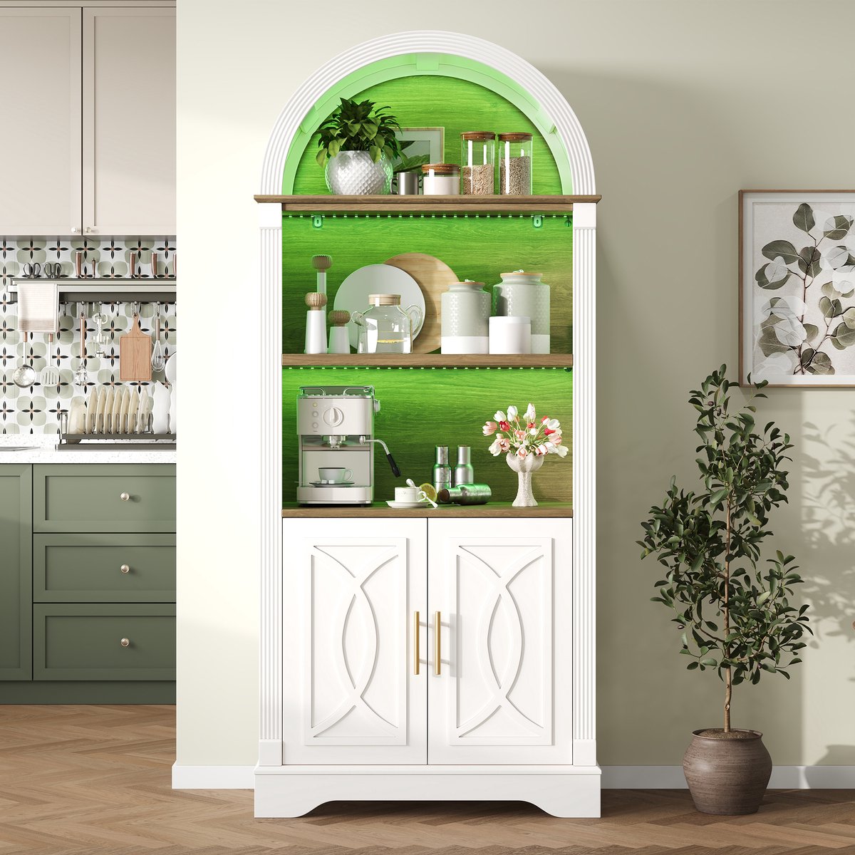 PHOEBE CAT Dressoir - Vitrinekast - Buffetkast - Verstelbare planken - LED-verlichting - Metalen handgrepen - Wit