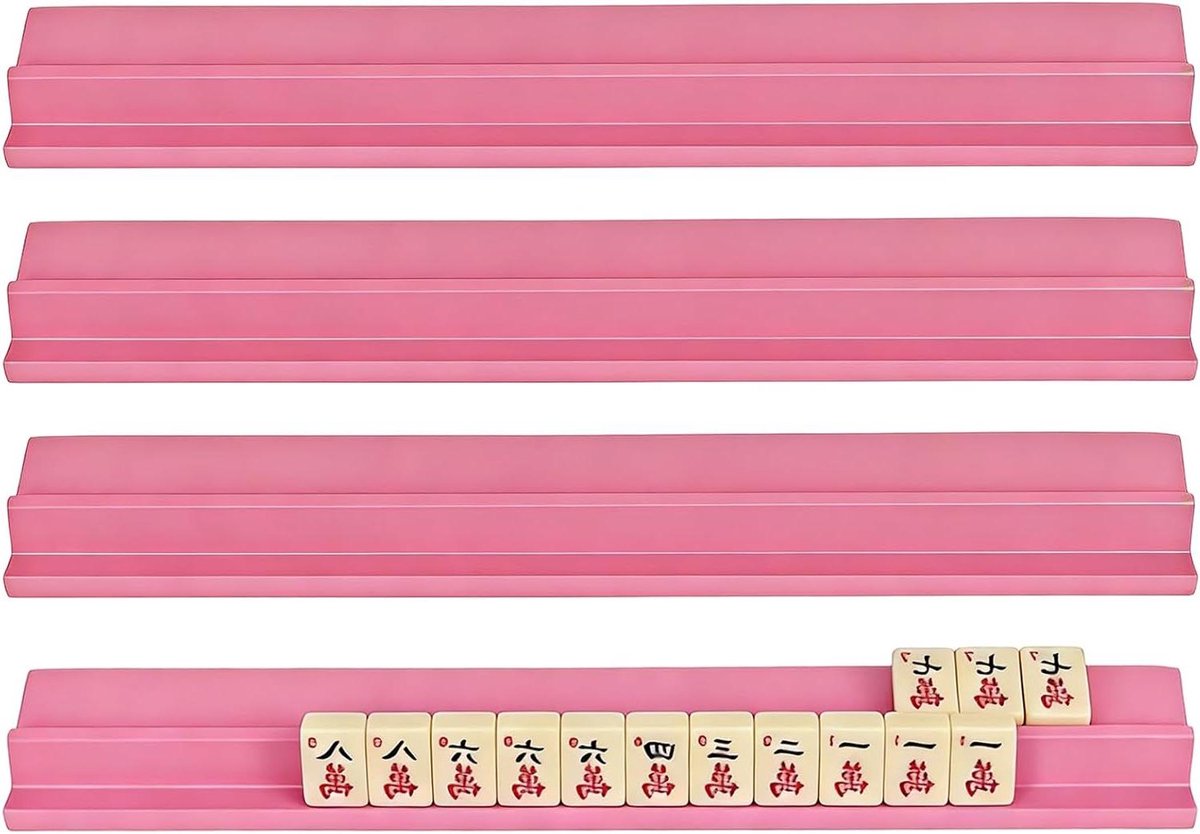 Mahjong Speelstenen Houder - Dominospel Organizer - Familiebijeenkomsten - Gecategoriseerde Opbergvakken - 4-delig - Roze