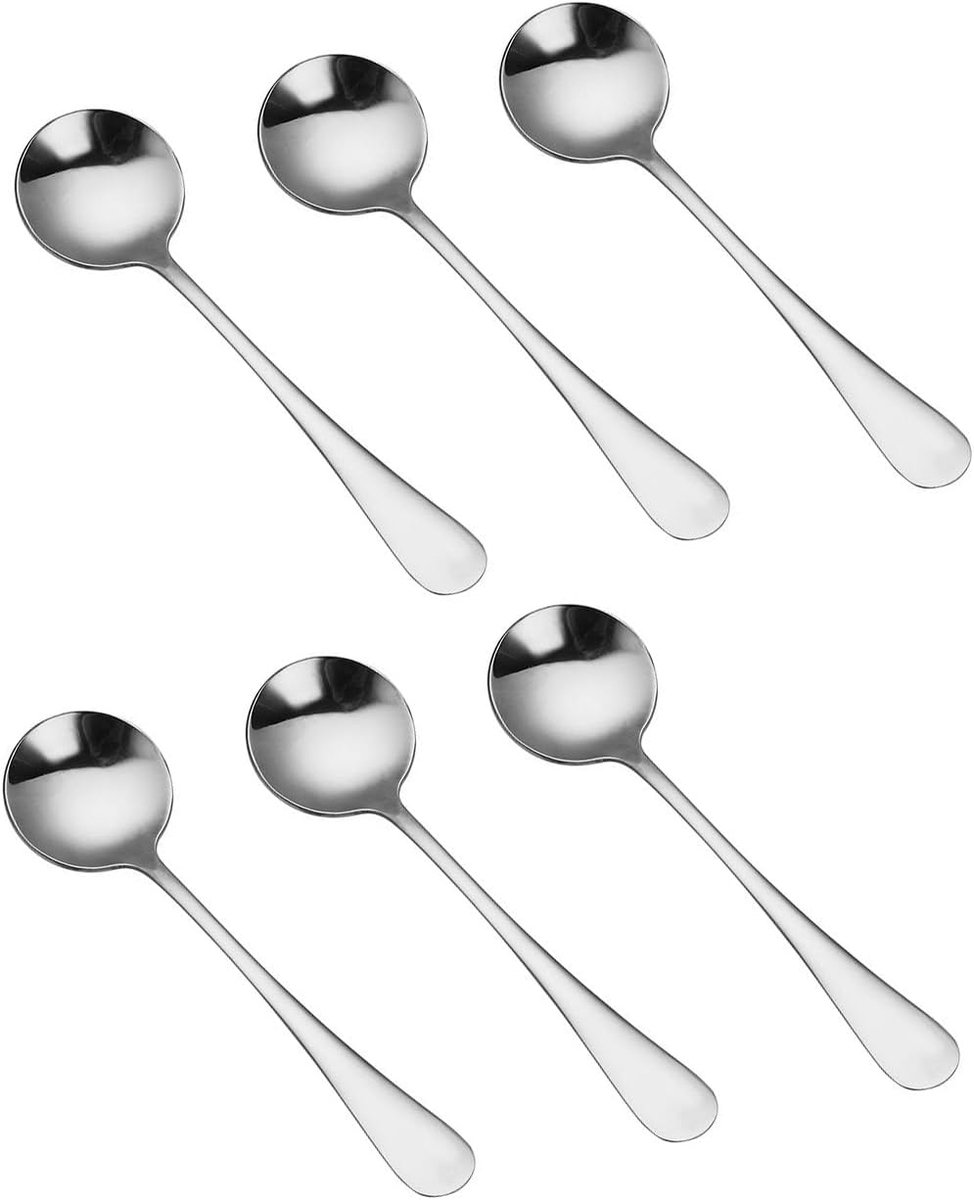 SnelShoppen - 6-Delige Soeplepel Set RVS Soep Lepels 16,5cm Met Spiegelfinish Voor Keuken, Feest En Camping