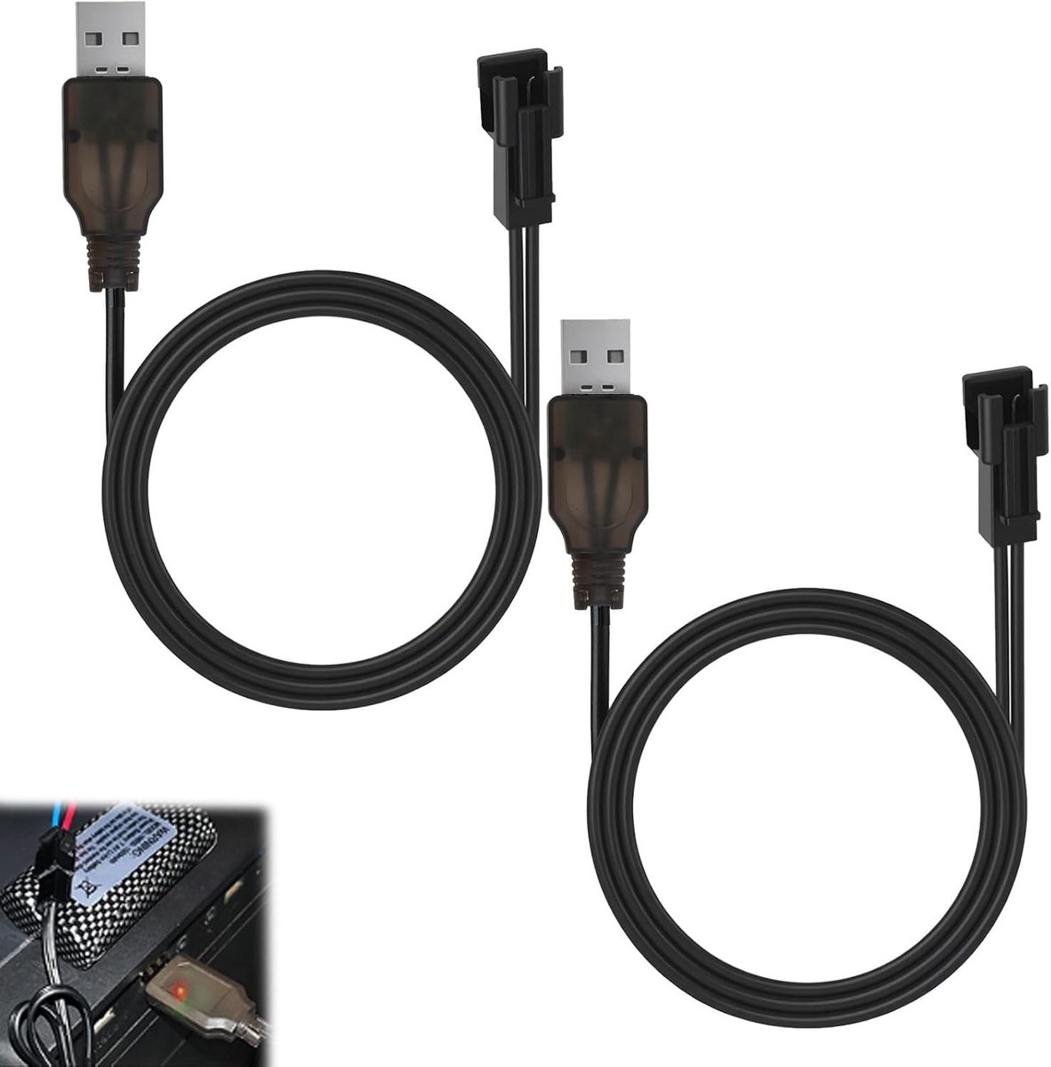 USB Oplaadkabel 3.7 V - 2 Pack met SM-2P Plug voor NI-MH Batterijen - Geschikt voor RC Drones, Voertuigen en Modellen, Universele USB Charger, Snelle Oplaadoplossing