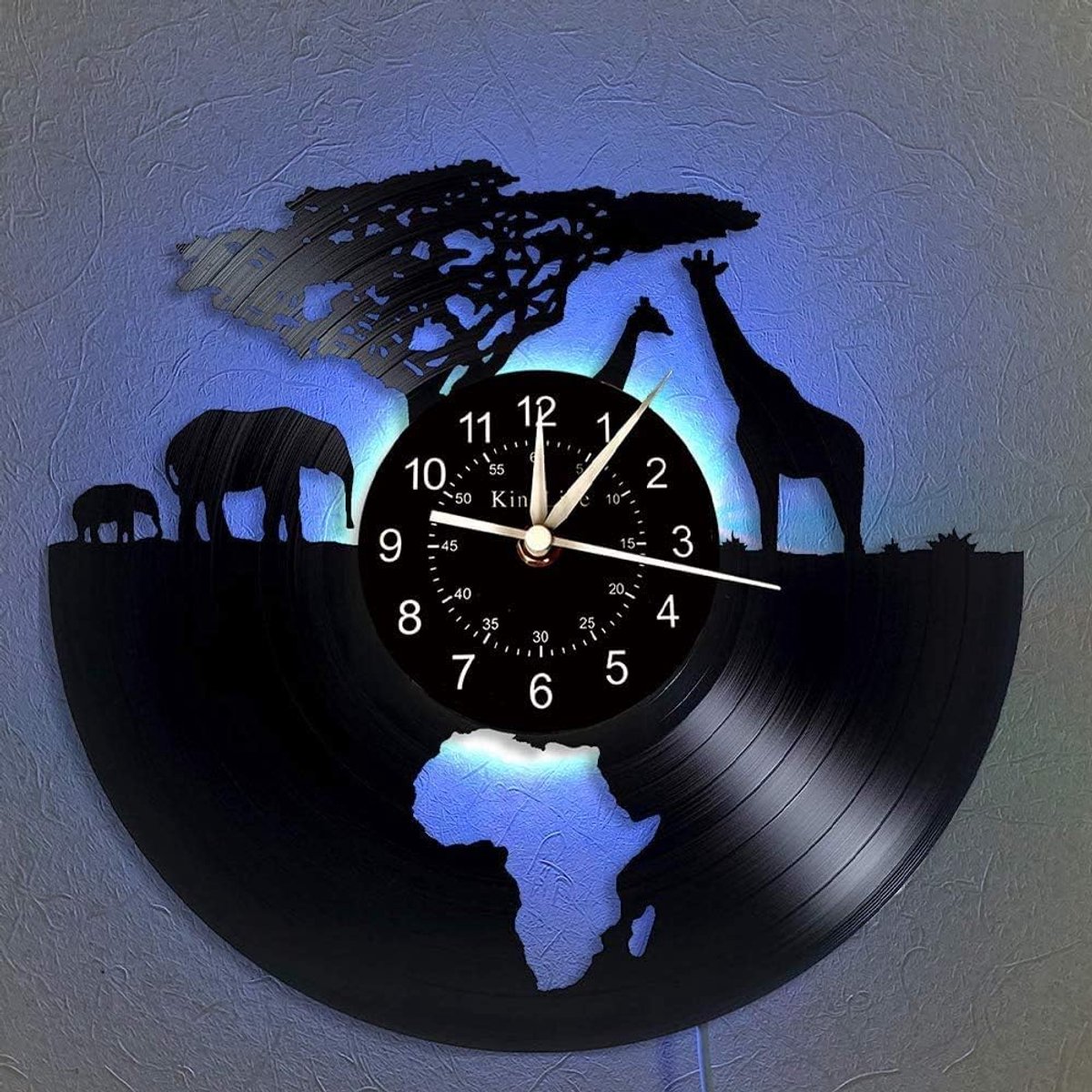 SnelShoppen - Vinyl Wandklok Afrika Safari Dieren 7 Kleuren Bedside Lamp Retro Wandklok Zuid-Afrikaanse Dierengeschenken Handgemaakte Wanddecoratie 30