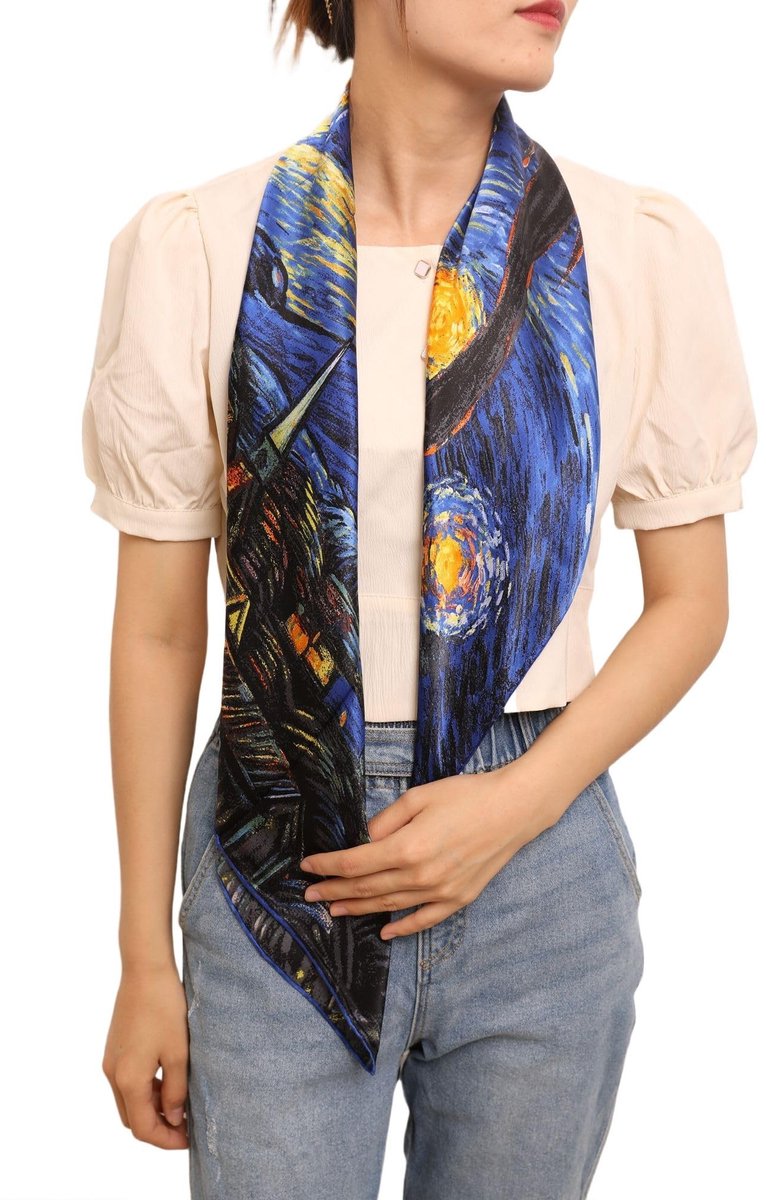 Omgoods - Zijden Sjaal met Van Gogh Impressie - Modeaccessoire voor Dames