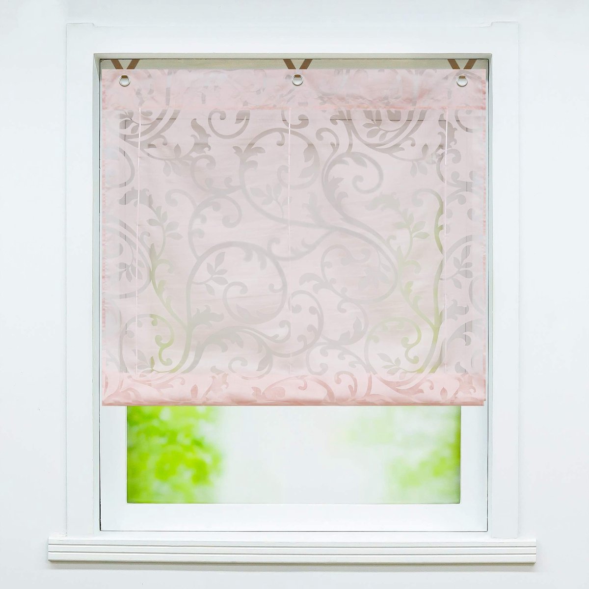 Omgoods - Joyswahl Voile Rolgordijn met Bloemen - Transparant 45 x 130 cm