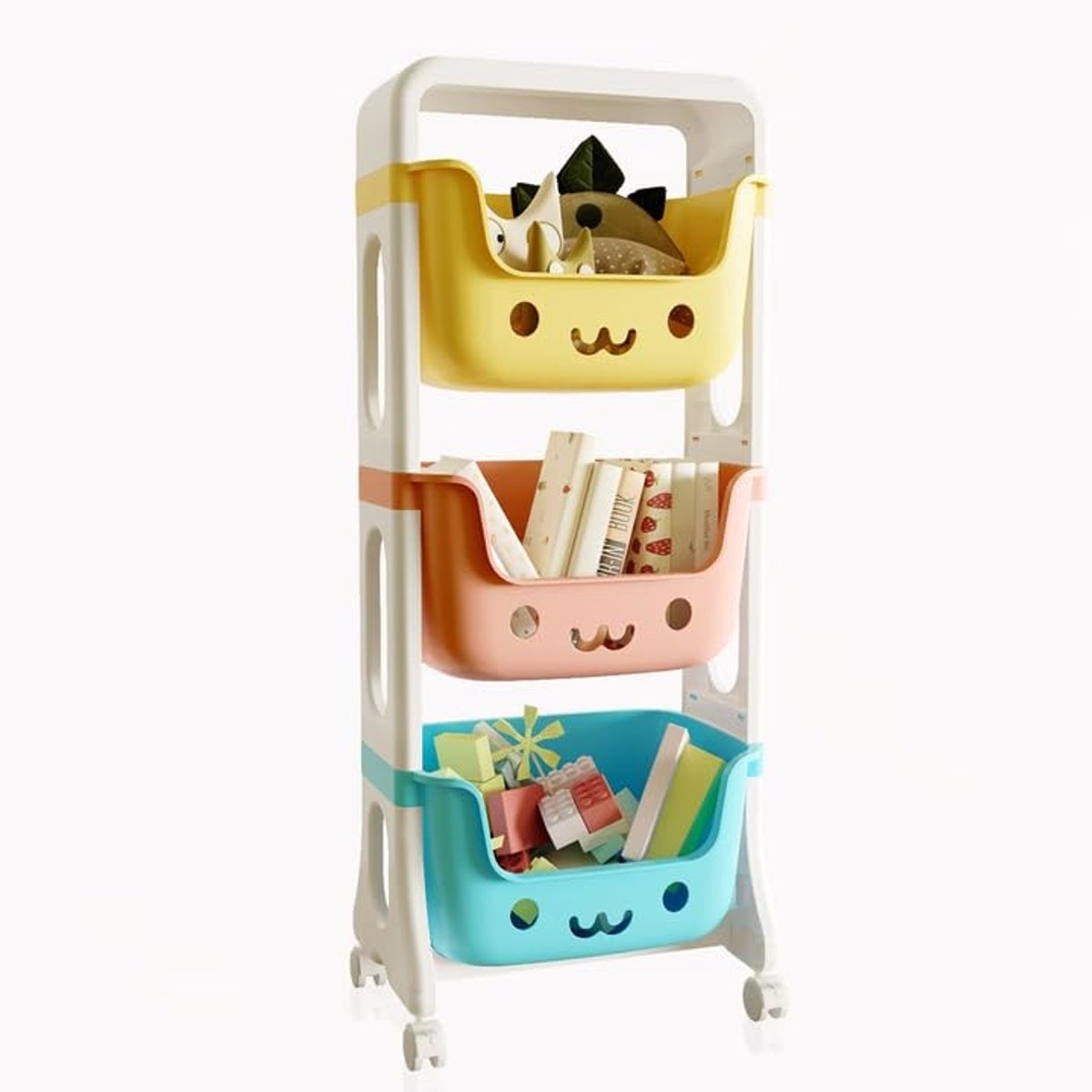 Omgoods - Organizer voor Kinder Speelgoed met 4 Opbergdozen en Wielen - 39x25x95cm