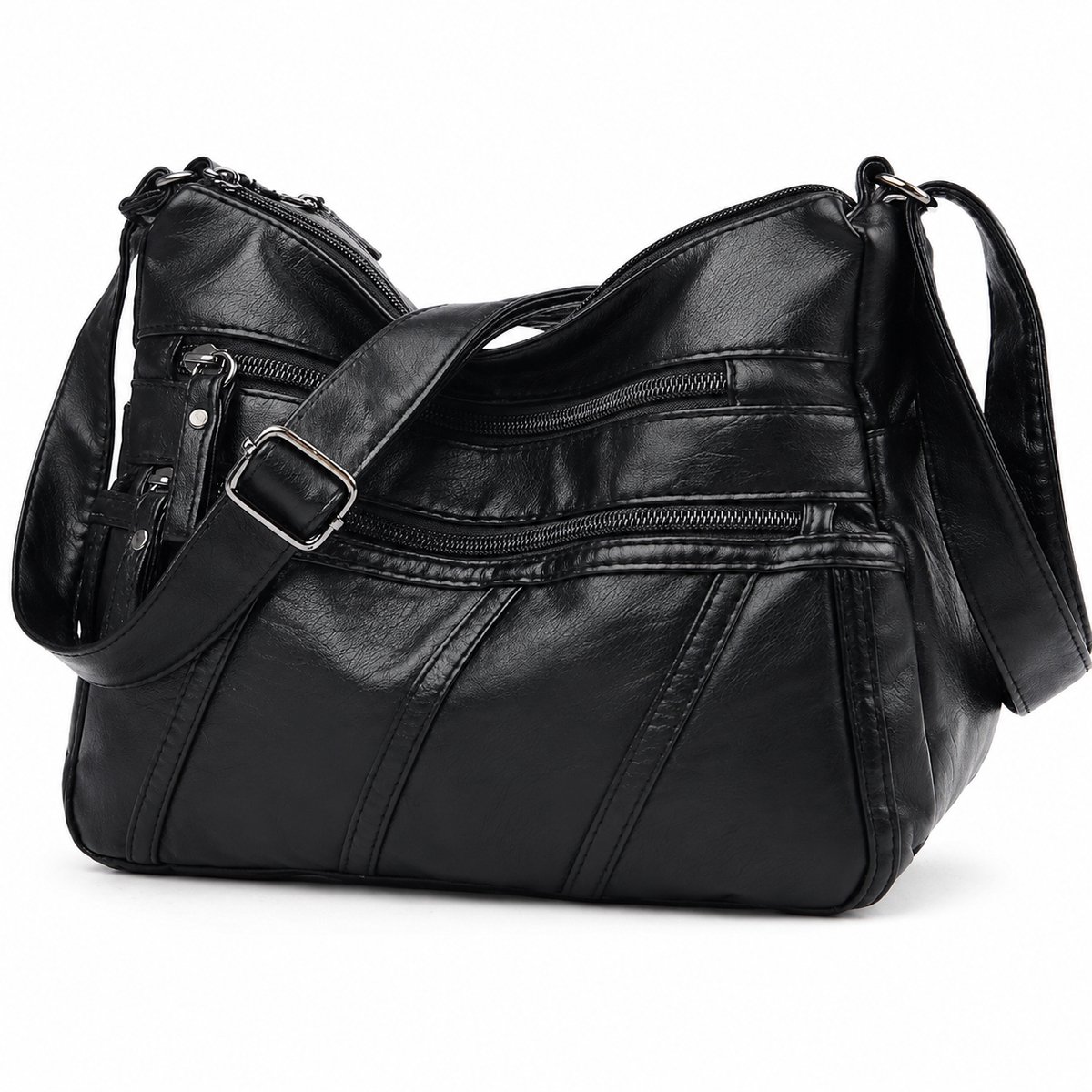 Bobypet - Zachte PU-Leren Crossbody Tas voor Dames - Multi-Pocket Schoudertas & Messenger Bag met Verstelbare Riem - Ruime Dames Handtas voor Reizen, Werk en Dagelijks Gebruik - Zwart