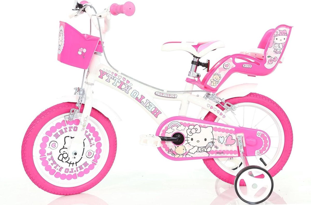 Kinderfiets - Meisjesfiets - Leren Fietsen - Inclusief Mand en Poppenhouder - 14 inch - Wit en Roze