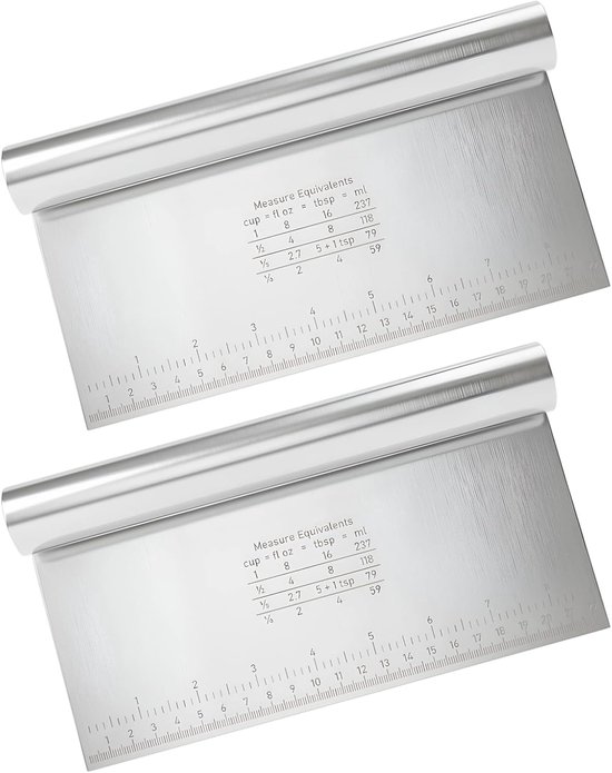 2 x deegsnijders van roestvrij staal, groot, met maatbeker, multifunctionele spatel, flexibele keukenspatel voor deeg, cake, pizza, bakken, snijden en nivelleren, 22 x 12 cm — afbeelding 5