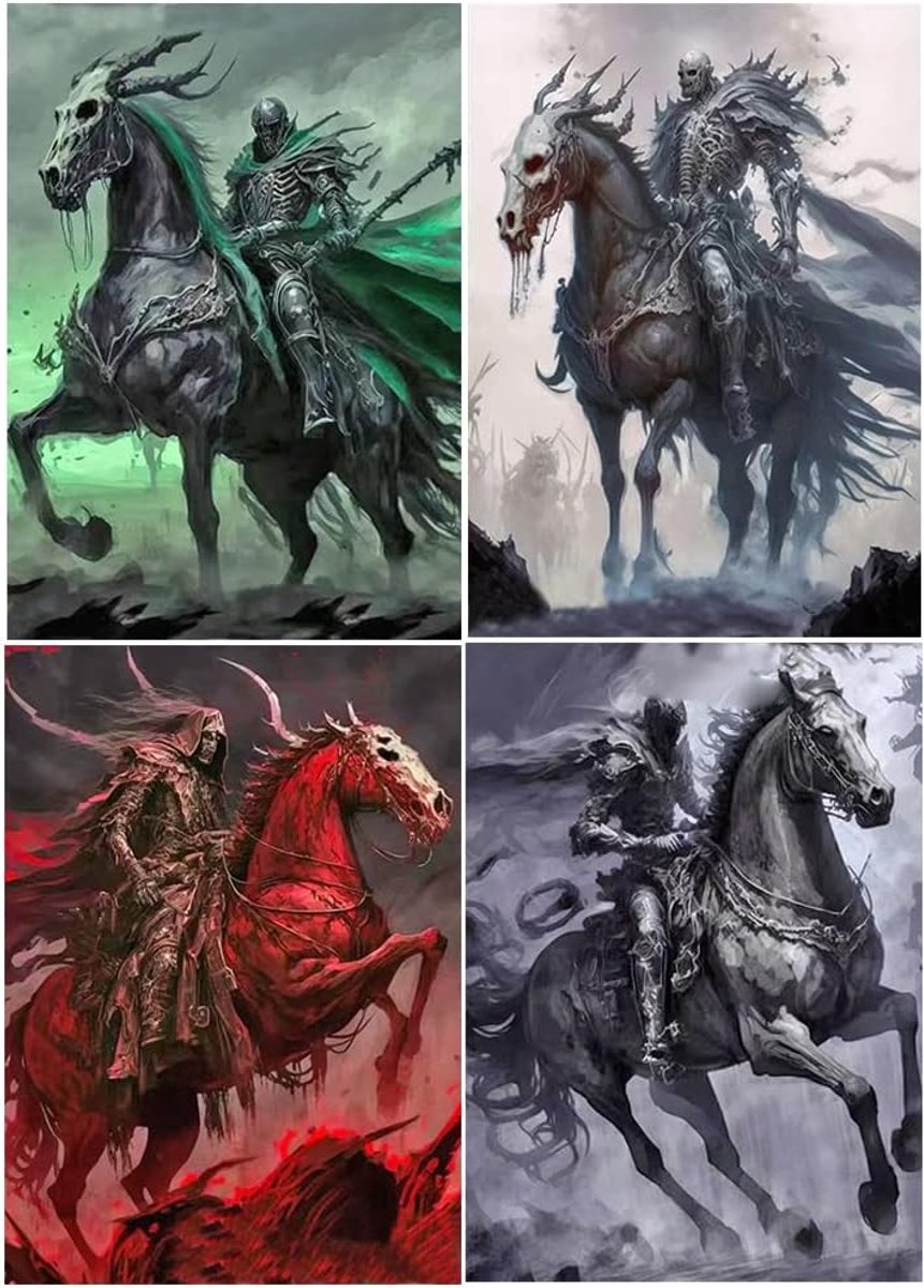 5D DIY Diamond Painting grote volledige afbeeldingen 40 x 50 cm diamond painting 4 stuks vier Apocalypse ruiters (Conquest/Slaughter/Famine/Death) diamond painting schilderen op nummer, kruissteek