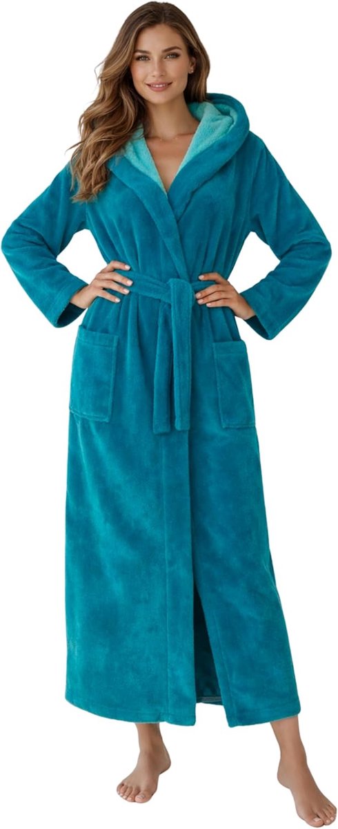 Badjas Dames Extra Lang Capuchon Velour Bamboe Katoen Microvezel