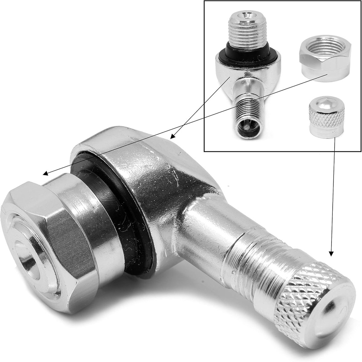 hoekventiel/hoekventiel of afgeplatte motorfiets autobanden autoventiel schuin - 11,3 mm - kleur zilver aluminium