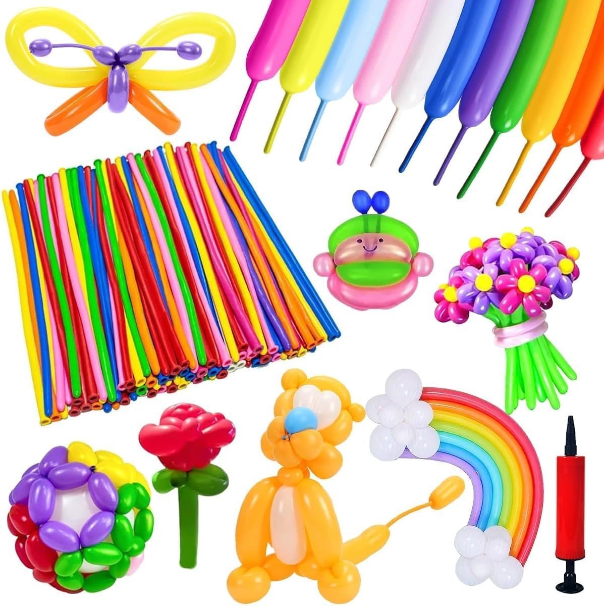 Ballonnen om te modelleren, magische modelleerballonnen, modelleerballon met pomp, magische latex ballonnen, ballonnen dieren clownvormen, lange kleurrijke ballon