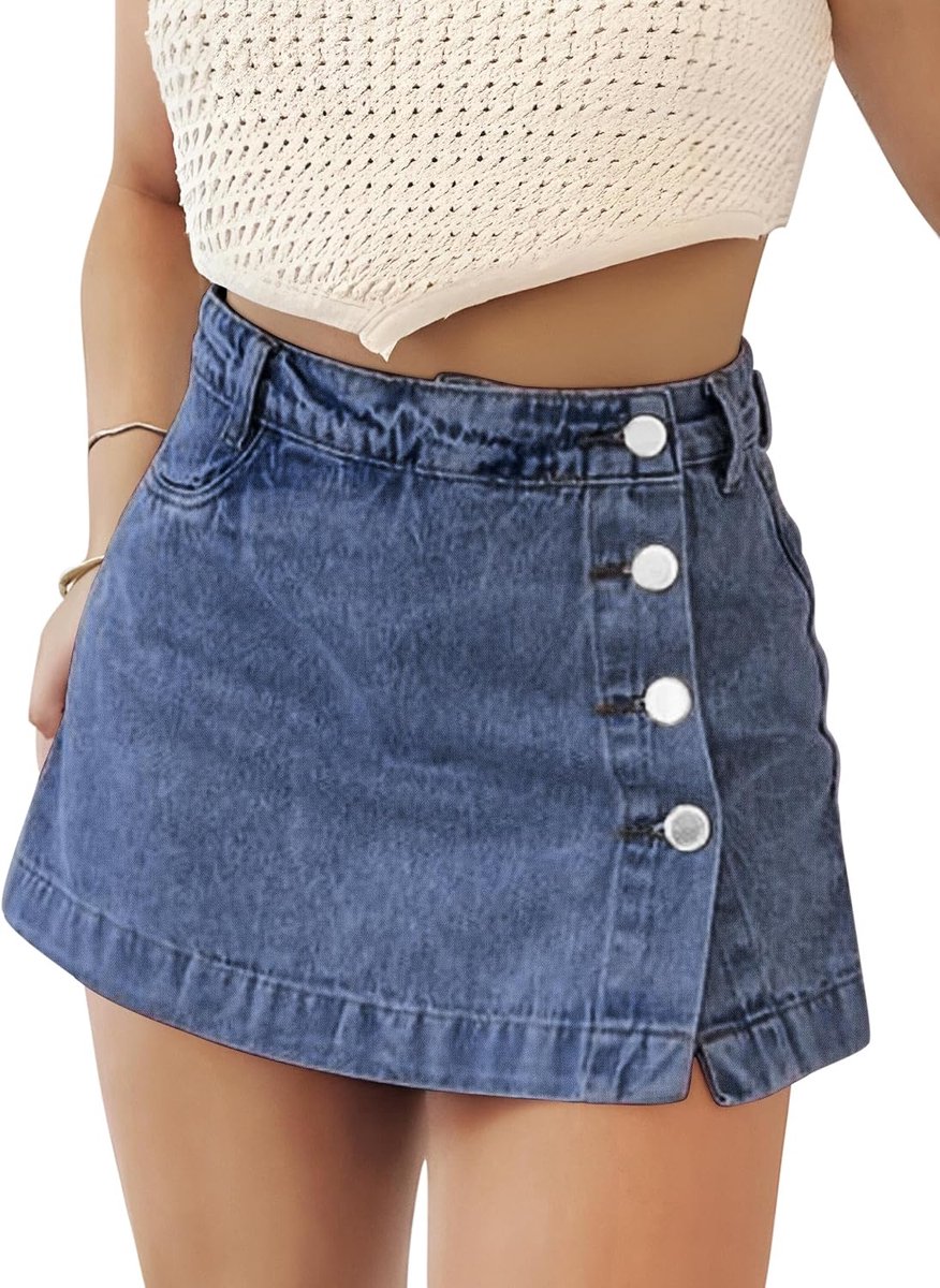 Denim Skorts voor vrouwen Stretch Hoge Taille Dames Denim Mini Rok Trendy Casual Jean Rokken met Zakken UK
