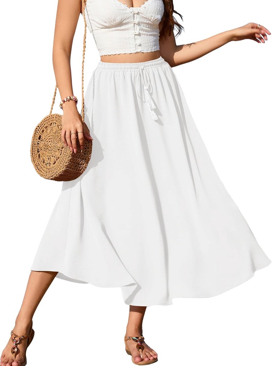 Rokken dames midi-lengte elegante rok hoge taille maxirok met trekkoord effen casual vrijetijdsrok bruiloft cocktail rok