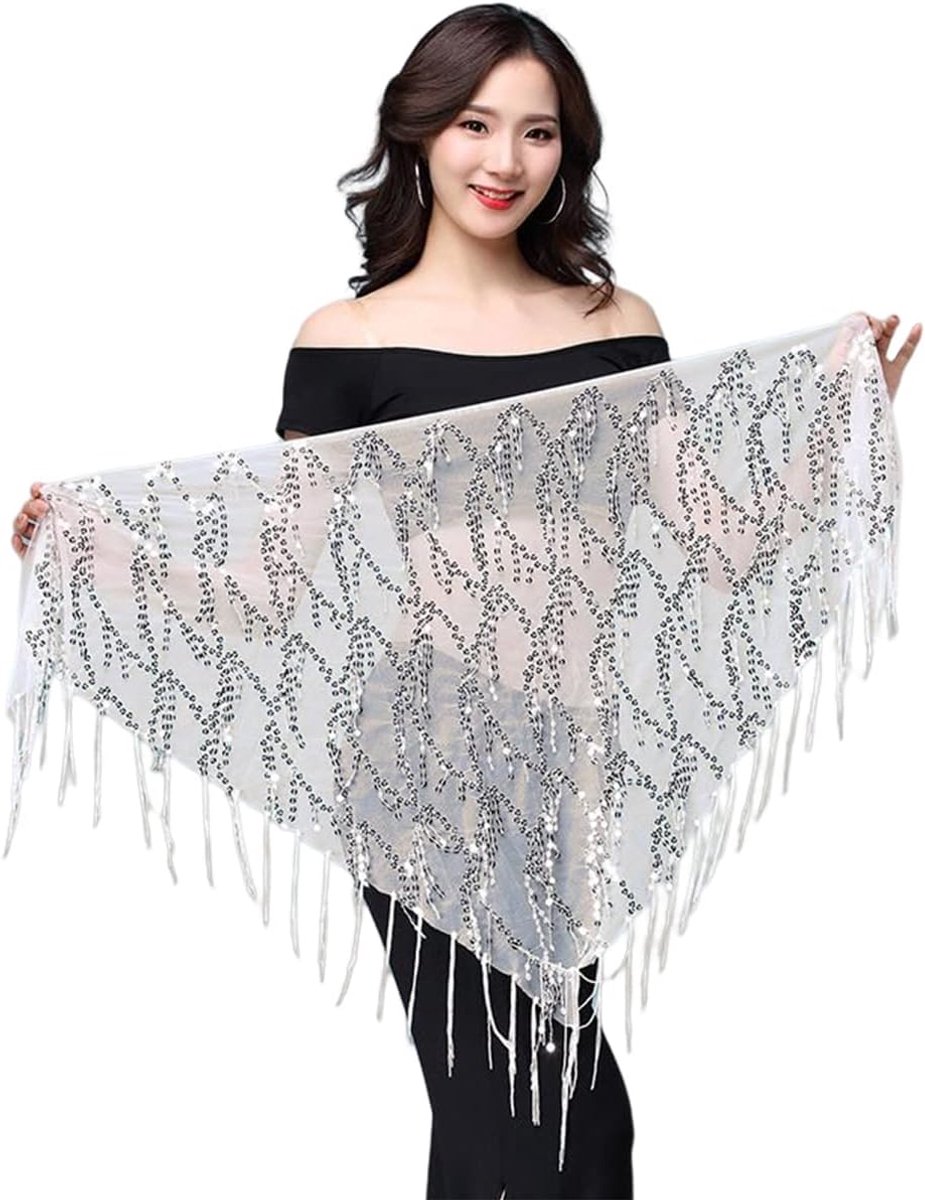 Rokken, rave franje, heupsjaal, latin dans hoelaheupriem, glitter boheemse rok voor dames en meisjes festival dansprestaties, Wit, one size