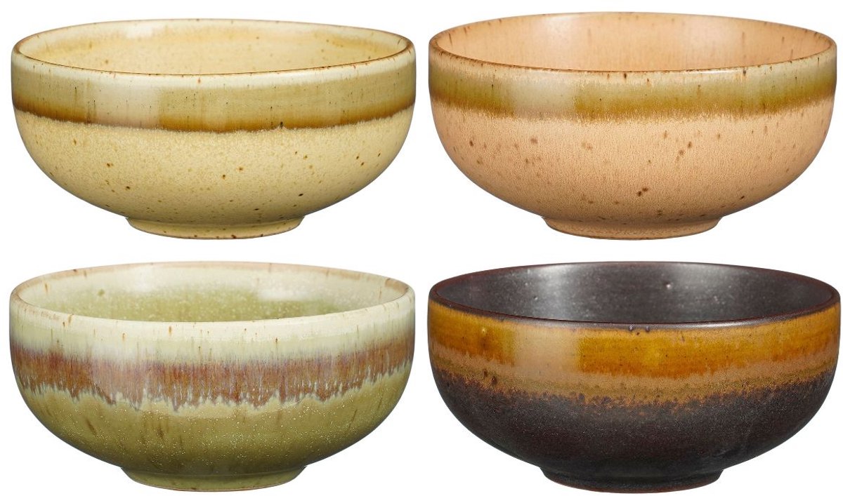Mica Decorations Kommen Set 4 Stuks - Schaaltjes Set van Steengoed - Ontbijtkommen, Dessertkommen en Snackkommen - Ø11 x 5,5 cm - Aardetinten