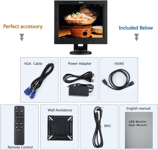 Bewakingsmonitor 12 inch - CCTV scherm LCD - Beveiliging thuis - Multifunctionele ingangen - 12 inch - Zwart — afbeelding 2
