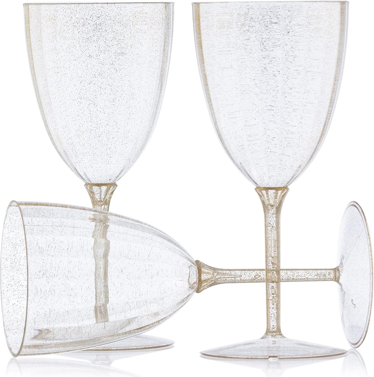 Plastic wijnglazen 48 stuks - met goud glitter - herbruikbaar en stabiel - perfect voor feesten - ShopVlot
