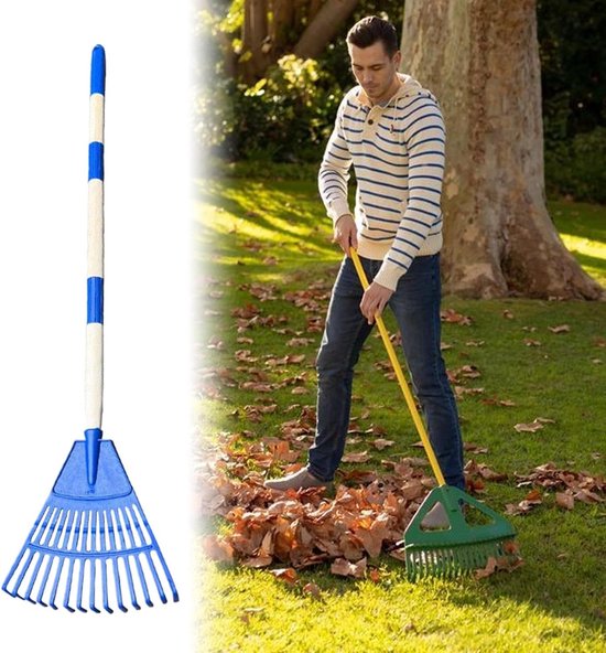 Bladhark 14-Tand - Waaierhark Tuinhark - Bladeren Verzamelen - Afneembare Bezem - 50 centimeter breed - Blauw — afbeelding 4
