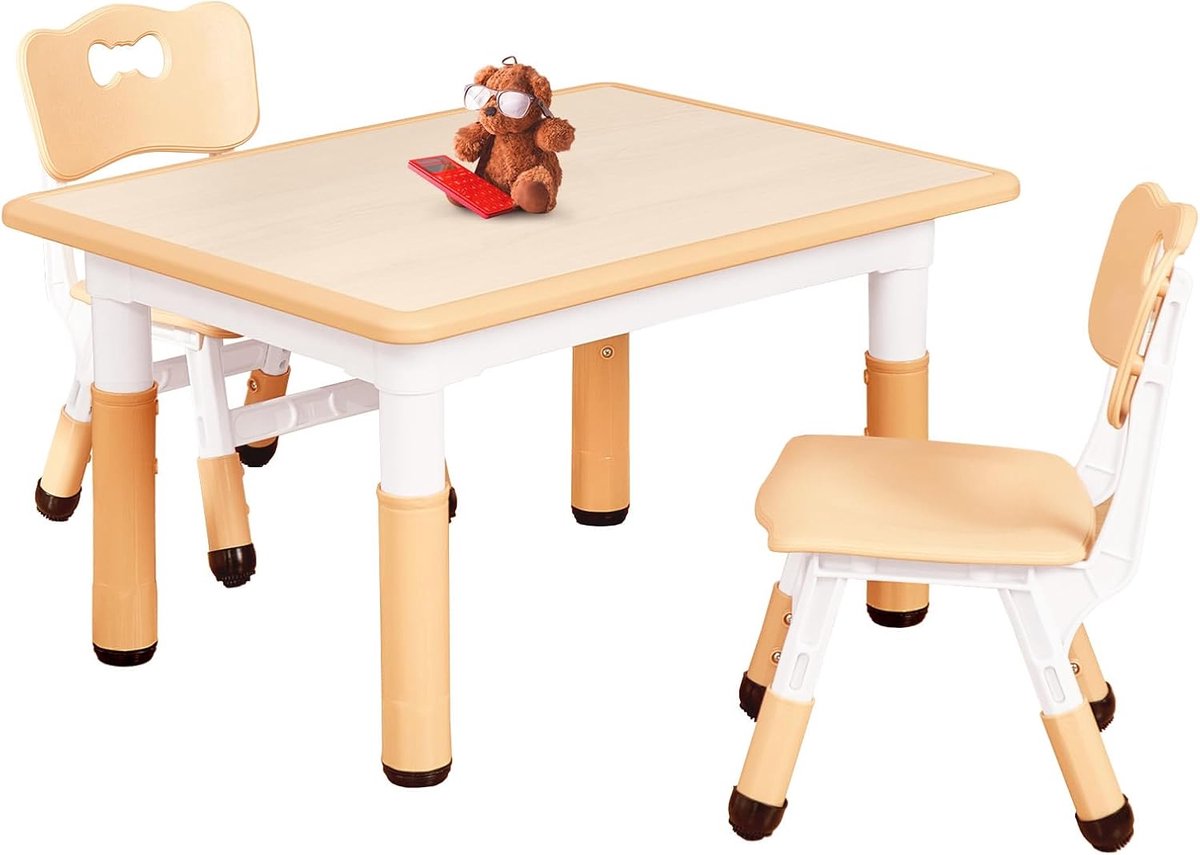 Kinderkamer tafel en stoelen set - hoogte verstelbaar - 3 tot 8 jaar - geschikt voor binnen en buiten gebruik - ShopVlot