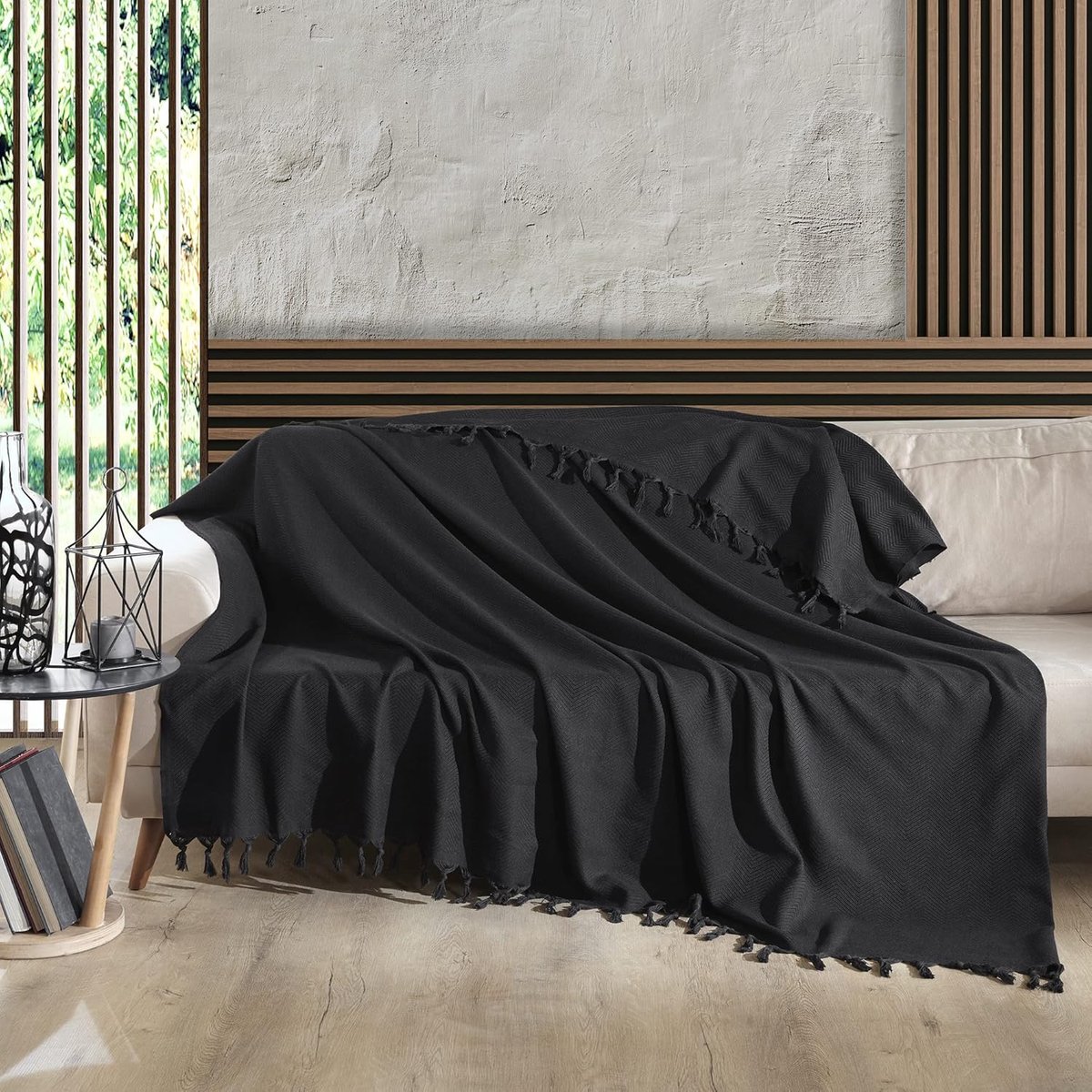 SnelShoppen - Sofa Dekentje 2-Zits, Bedsprei Dubbel 200x230cm | Zwarte Sofa Dekentje, Katoenen Dekentje, Perfect voor Caravan en Auto