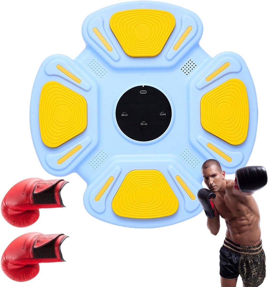 Boksmachine met Muziek - Boksapparaat Fitness - Thuis Trainen - Interactieve Lichtwand - 32 x 32 cm - Blauw